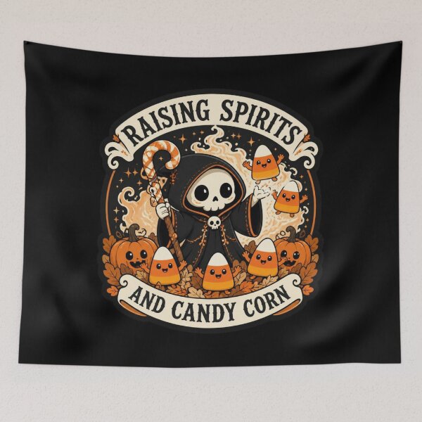 Item preview, Raising Spirits And Candy Corn Shirt Funny Chibi Necromancer Halloween Tee designed and sold by Dice_Goblin_Studio.
