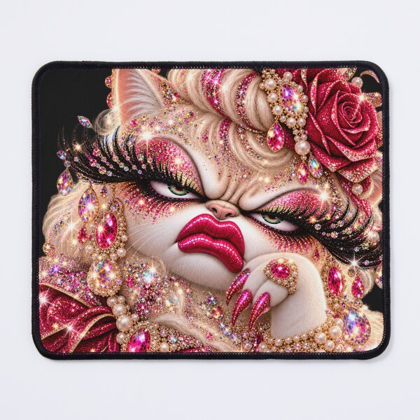 Item preview, Glamorous Kitsch Cat – Sparkling Pink Rhinestones, Pearls & Maximalist Feline Art designed and sold by flashARTstudio.
