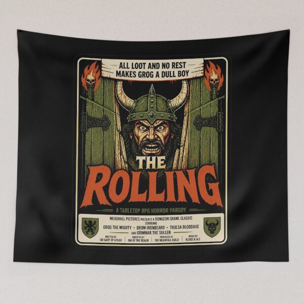 Item preview, The Rolling Barbarian Movie Poster Shirt Funny Horror RPG T-Shirt designed and sold by Dice_Goblin_Studio.