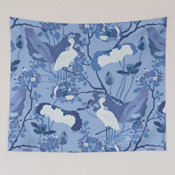Item preview, Crane Blossom Floral in Tonal Chinoiserie Blue designed and sold by YesterdayColl.