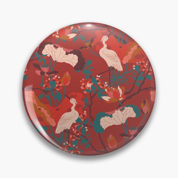 Item preview, Crane Blossom Floral in Red + Rust Orange designed and sold by YesterdayColl.