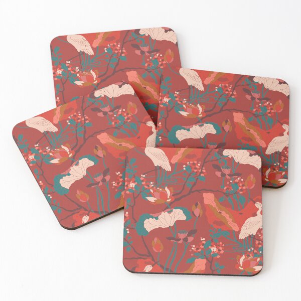 Item preview, Crane Blossom Floral in Red + Rust Orange designed and sold by YesterdayColl.