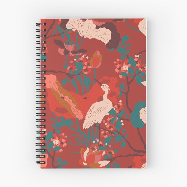 Item preview, Crane Blossom Floral in Red + Rust Orange designed and sold by YesterdayColl.