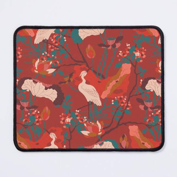 Item preview, Crane Blossom Floral in Red + Rust Orange designed and sold by YesterdayColl.