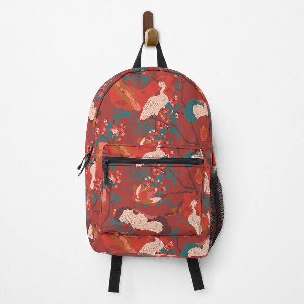 Item preview, Crane Blossom Floral in Red + Rust Orange designed and sold by YesterdayColl.