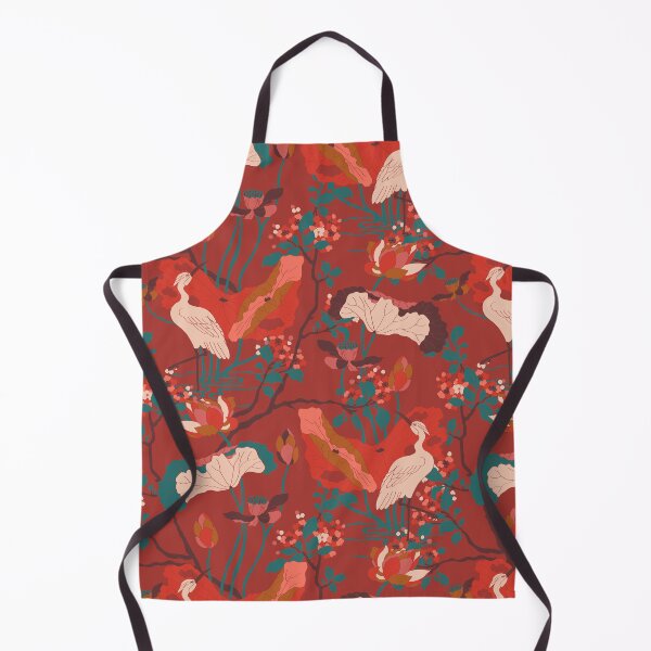 Item preview, Crane Blossom Floral in Red + Rust Orange designed and sold by YesterdayColl.
