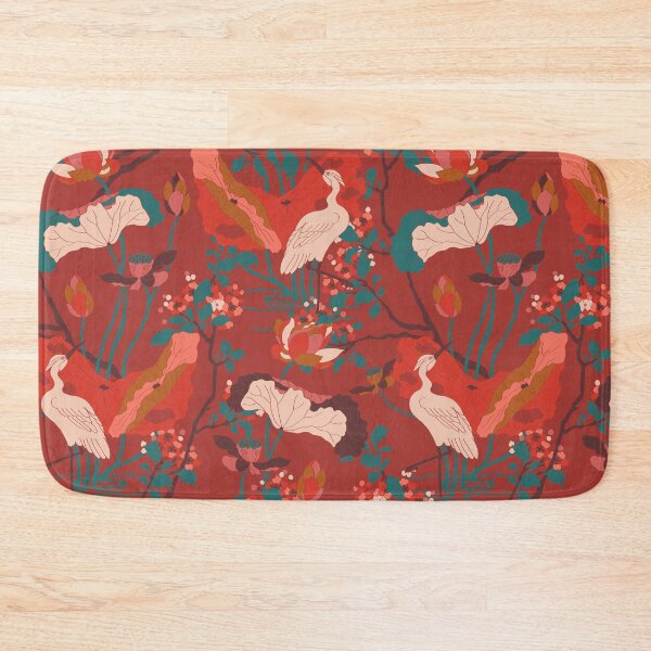 Item preview, Crane Blossom Floral in Red + Rust Orange designed and sold by YesterdayColl.