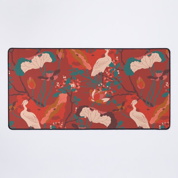 Item preview, Crane Blossom Floral in Red + Rust Orange designed and sold by YesterdayColl.