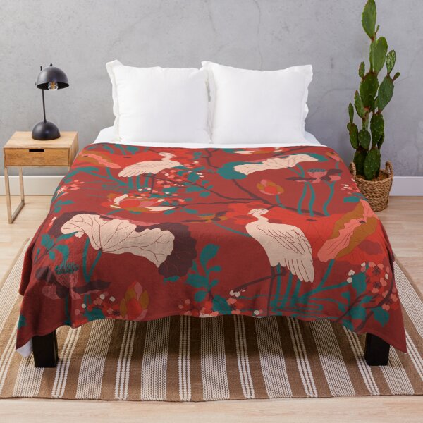 Item preview, Crane Blossom Floral in Red + Rust Orange designed and sold by YesterdayColl.