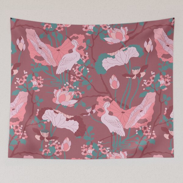 Item preview, Crane Blossom Floral in Mauve + Rose designed and sold by YesterdayColl.