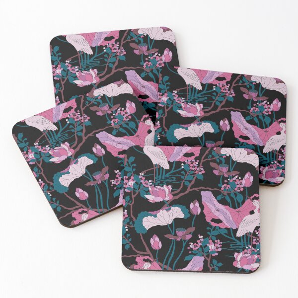 Item preview, Crane Blossom Floral in Black + Mauve designed and sold by YesterdayColl.