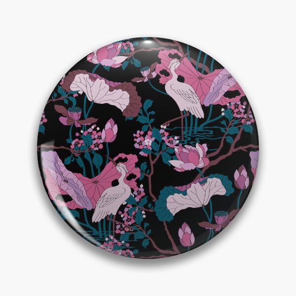 Item preview, Crane Blossom Floral in Black + Mauve designed and sold by YesterdayColl.