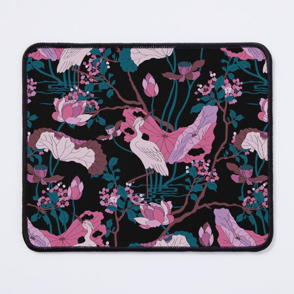Item preview, Crane Blossom Floral in Black + Mauve designed and sold by YesterdayColl.