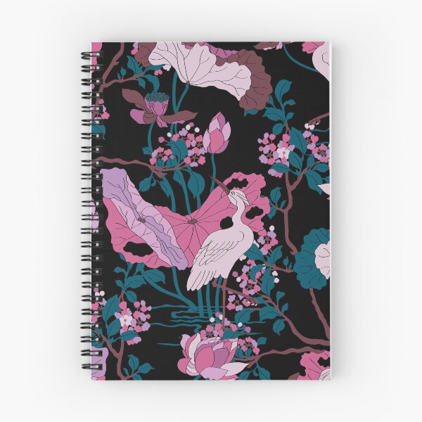 Item preview, Crane Blossom Floral in Black + Mauve designed and sold by YesterdayColl.