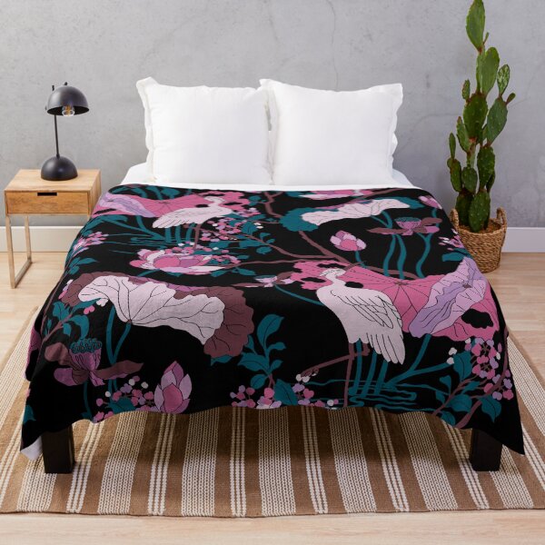 Item preview, Crane Blossom Floral in Black + Mauve designed and sold by YesterdayColl.