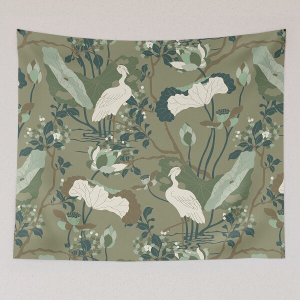 Item preview, Crane Blossom Floral in Tonal Sage Green designed and sold by YesterdayColl.