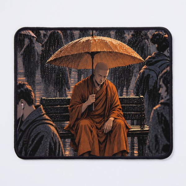Item preview, Stillness in the Rain – Monk Meditation Art designed and sold by SacredLensV.