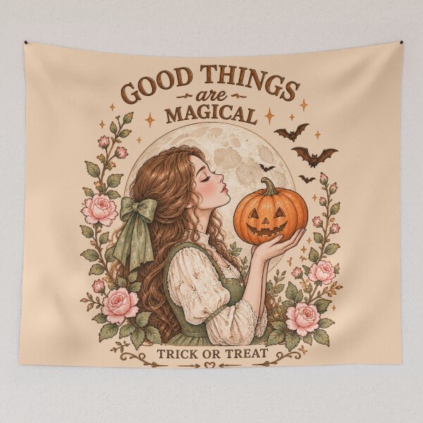 Item preview, Good Things Are Magical Vintage Cottagecore Halloween Trick Or Treat Art designed and sold by MAGICKEY2024.