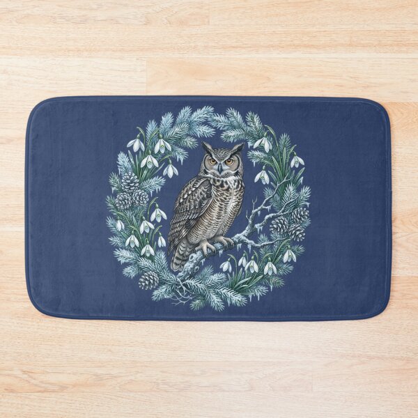 Item preview, Winter Great Horned Owl with Snowdrops and Pinecones designed and sold by BirdsnStuff.