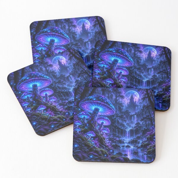 Item preview, Neon Mushroom Forest Neon Dreamscape Art designed and sold by Inkworksbyshery.