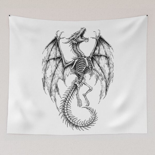 Item preview, Skeletal Dragon - Undead Bone Beast Ink Illustration designed and sold by DragonSerpent Ink.