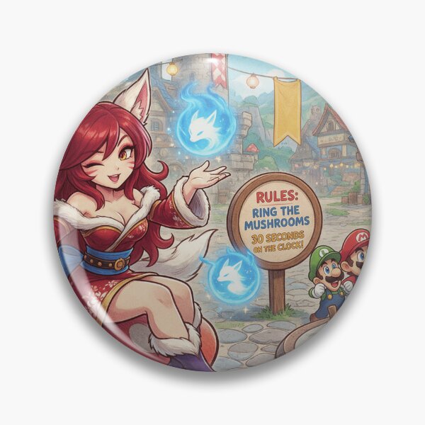 Item preview, Super Mario mushroom party with Ahri and Teemo designed and sold by LeagueHeavenGG.