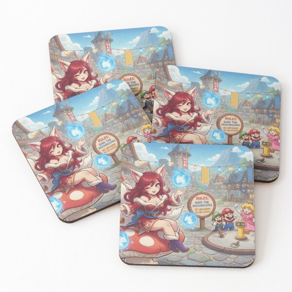 Item preview, Super Mario mushroom party with Ahri and Teemo designed and sold by LeagueHeavenGG.