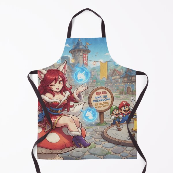 Item preview, Super Mario mushroom party with Ahri and Teemo designed and sold by LeagueHeavenGG.