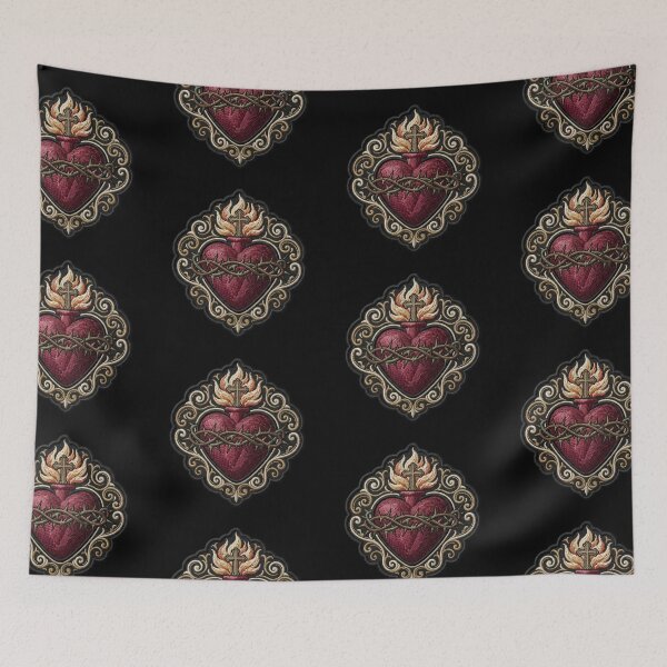 Item preview, Sacred Heart of Jesus Vintage Embroidered Patch Style designed and sold by MantoSagrado.