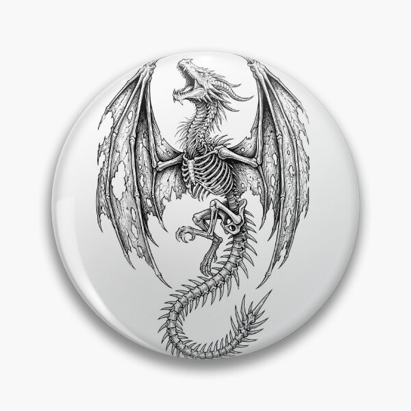 Item preview, Full Skeleton Dragon - Bare Bone Dragon Ink Illustration designed and sold by DragonSerpent Ink.