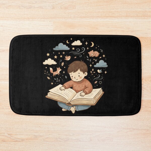 Item preview, Boy Reading Storybook Magical Woodland Night Sky Cozy Vintage Cartoon Art designed and sold by mood-draftsman.