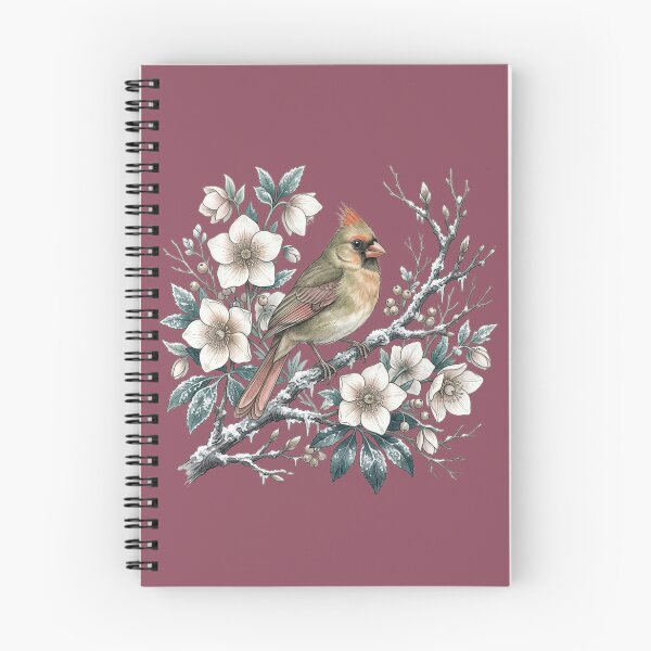 Item preview, Winter Female Northern Cardinal With White Blossoms  designed and sold by BirdsnStuff.