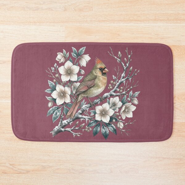 Item preview, Winter Female Northern Cardinal With White Blossoms  designed and sold by BirdsnStuff.