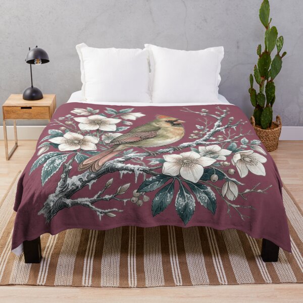 Item preview, Winter Female Northern Cardinal With White Blossoms designed and sold by BirdsnStuff.