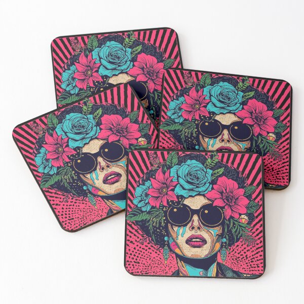 Item preview, Neon Floral Pop Art: Vintage Melting Portrait designed and sold by  Mythical Entanglement.