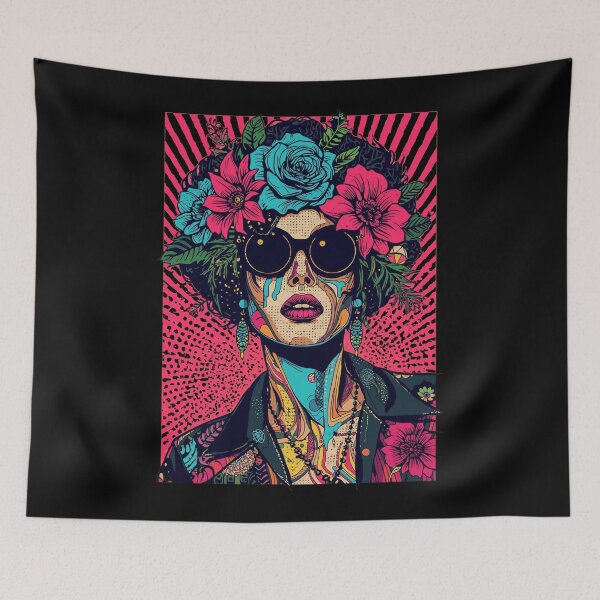 Item preview, Neon Floral Pop Art: Vintage Melting Portrait designed and sold by Mythical Entanglement.
