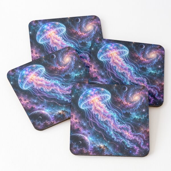 Item preview, Cosmic Jellyfish Galaxy Neon Dreamscape Art designed and sold by Inkworksbyshery.