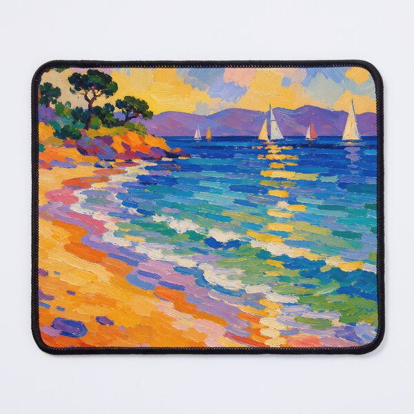Item preview, Colorful Sailboats on Mediterranean Beach Impasto Seascape designed and sold by GutyzDesignsES.