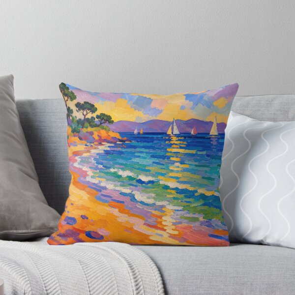 Item preview, Colorful Sailboats on Mediterranean Beach Impasto Seascape designed and sold by GutyzDesignsES.