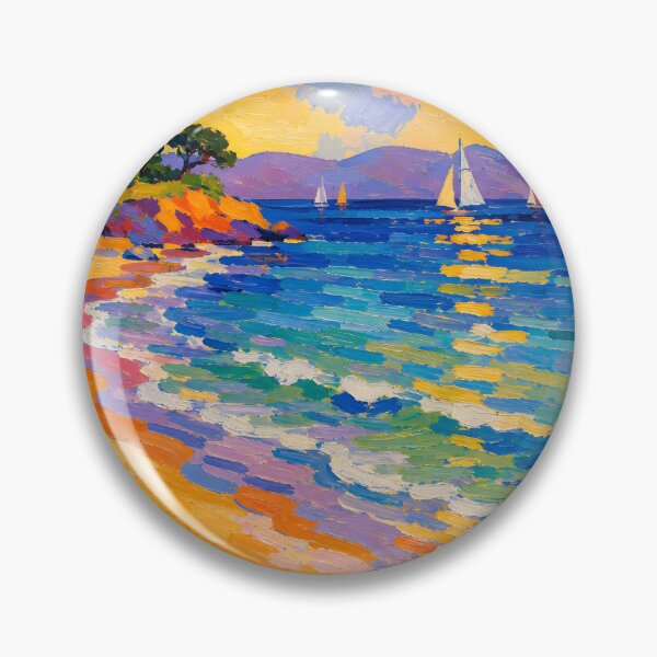 Item preview, Colorful Sailboats on Mediterranean Beach Impasto Seascape designed and sold by GutyzDesignsES.