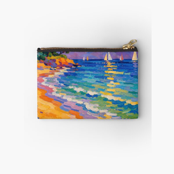 Item preview, Colorful Sailboats on Mediterranean Beach Impasto Seascape designed and sold by GutyzDesignsES.