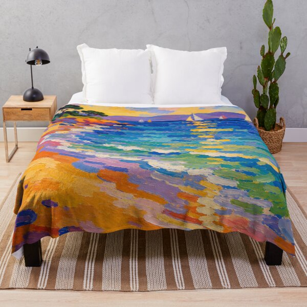 Item preview, Colorful Sailboats on Mediterranean Beach Impasto Seascape designed and sold by GutyzDesignsES.