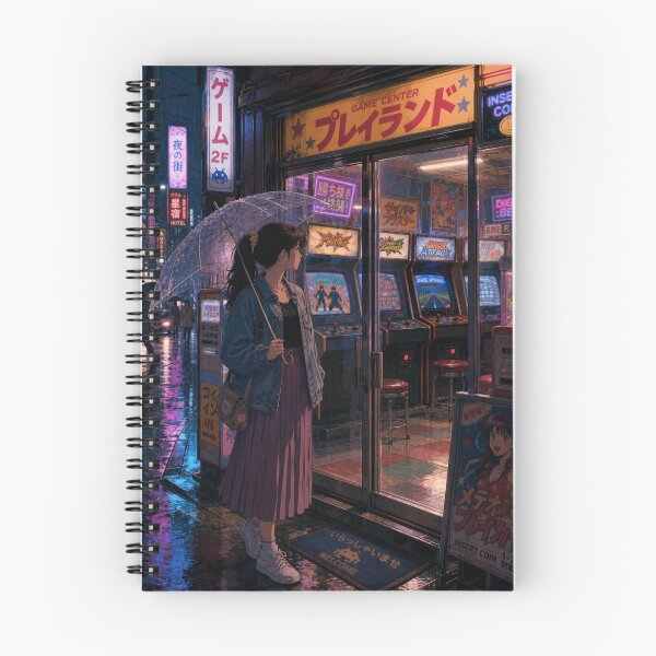 Item preview, Retro Arcade Game Center Rainy Night Tokyo Anime Art designed and sold by vekotpu.