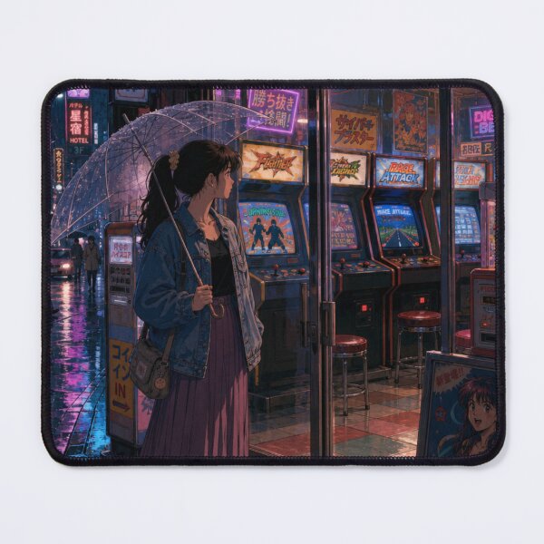 Item preview, Retro Arcade Game Center Rainy Night Tokyo Anime Art designed and sold by vekotpu.