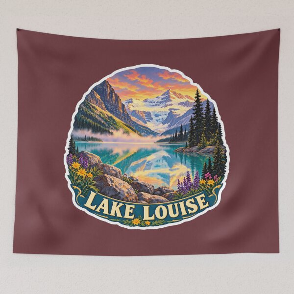 Item preview, Lake Louise Vintage Canadian Rockies Mountain Travel Print designed and sold by PinUpPizzazz.