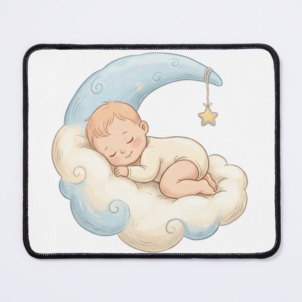 Item preview, Sleeping Baby On Crescent Moon Cute Celestial Watercolor Nursery Art designed and sold by mood-draftsman.