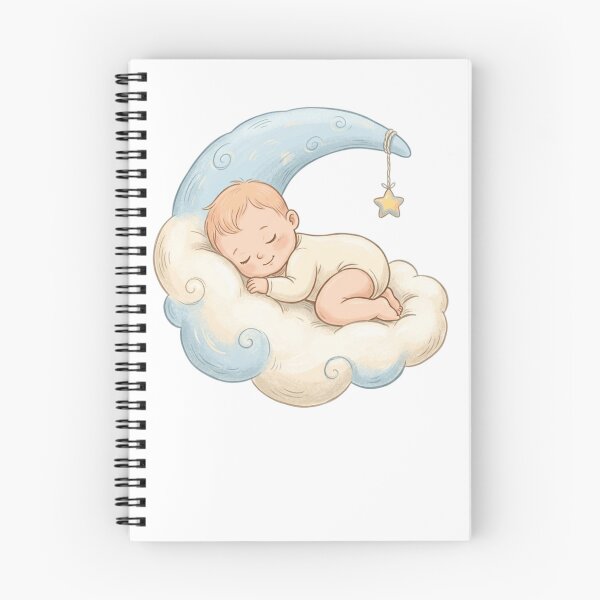 Item preview, Sleeping Baby On Crescent Moon Cute Celestial Watercolor Nursery Art designed and sold by mood-draftsman.