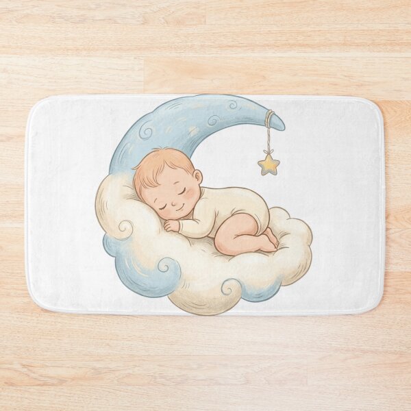 Item preview, Sleeping Baby On Crescent Moon Cute Celestial Watercolor Nursery Art designed and sold by mood-draftsman.