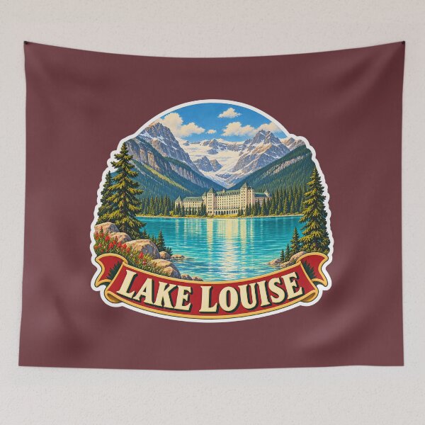 Item preview, Lake Louise Vintage Canadian Rockies Mountain Travel Print designed and sold by PinUpPizzazz.