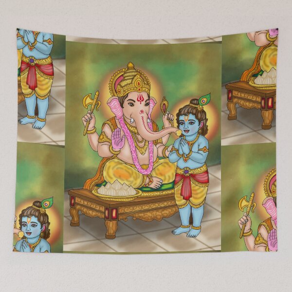 Item preview, Lord Ganesha & Krishna Digital Drawing | Hindu Gods Spiritual Artwork designed and sold by Harshit_Digital_Arts.